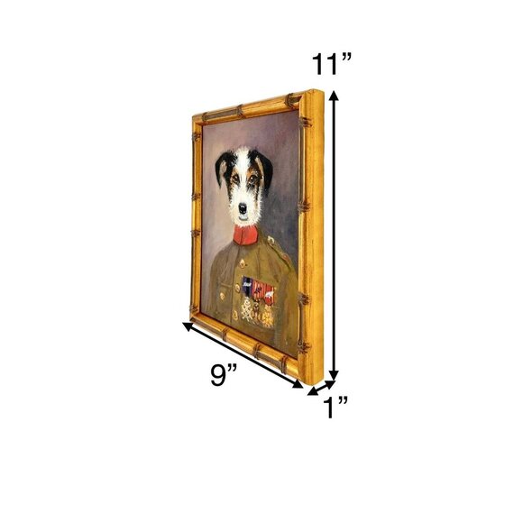 Dog Portrait Terroir in Military Uniform Painting Oil on Board in Golden Frame - Picture 2 of 5